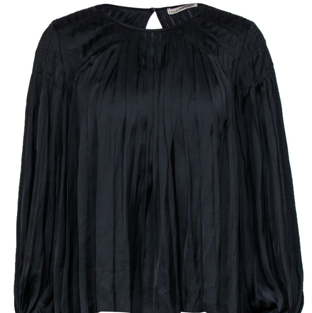 Ulla Johnson Black Pleated Long Sleeve Peasant Blouse